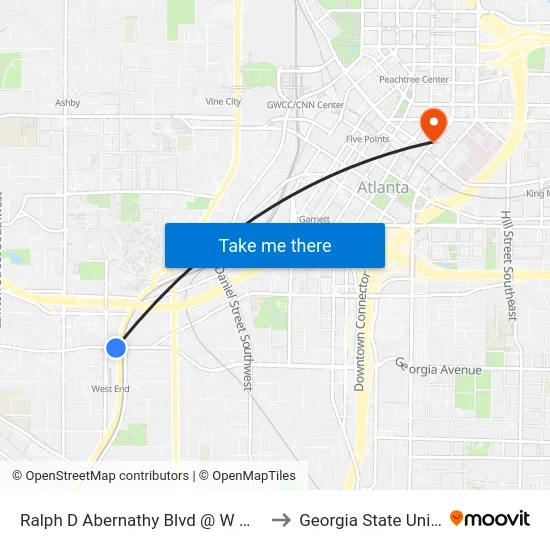Ralph D Abernathy Blvd @ W Whitehall St to Georgia State University map