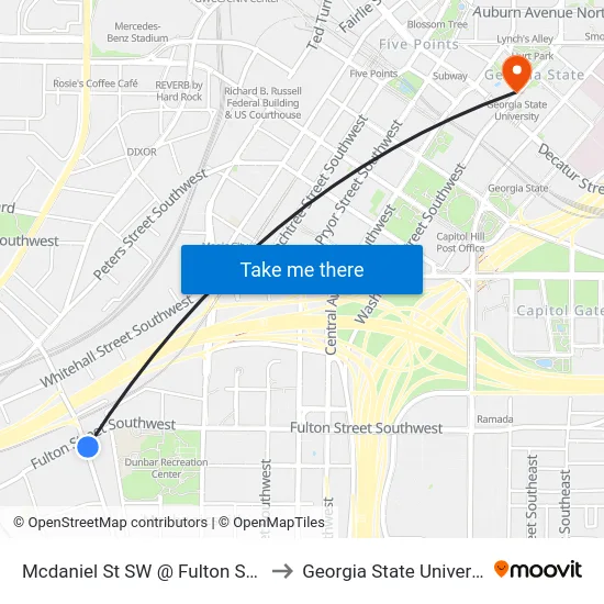 Mcdaniel St SW @ Fulton St SW to Georgia State University map