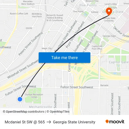 Mcdaniel St SW @ 565 to Georgia State University map