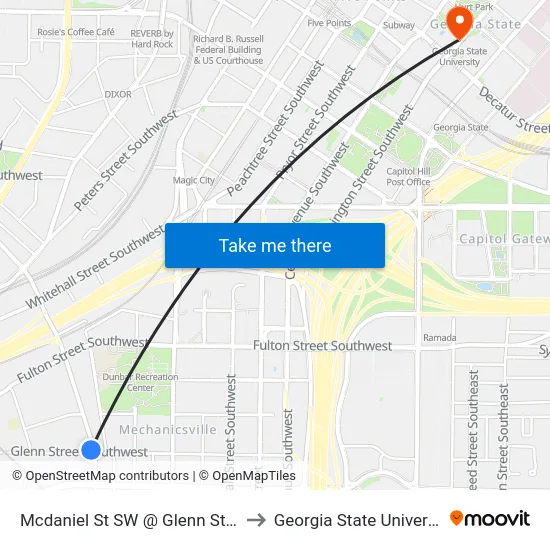 Mcdaniel St SW @ Glenn St SW to Georgia State University map