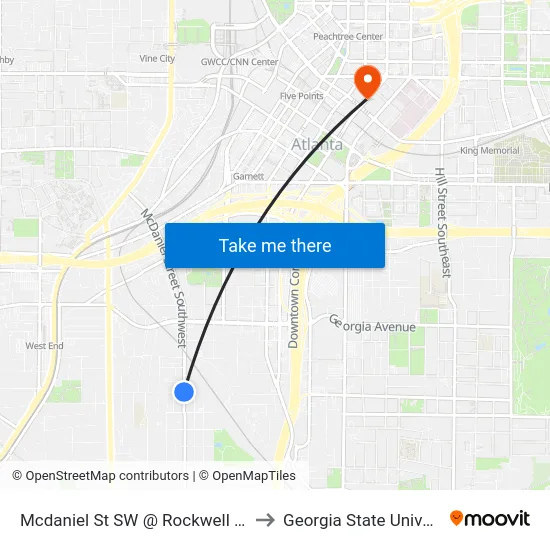 Mcdaniel St SW @ Rockwell St SW to Georgia State University map