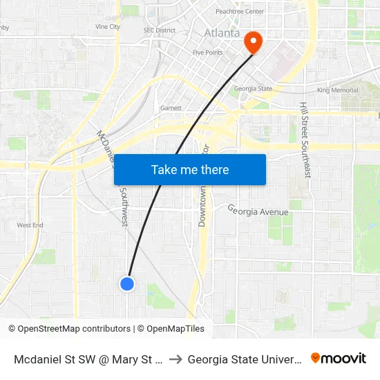Mcdaniel St SW @ Mary St SW to Georgia State University map
