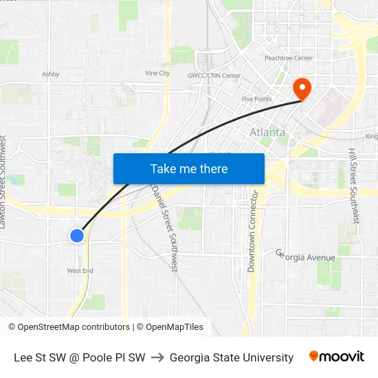 Lee St SW @ Poole Pl SW to Georgia State University map