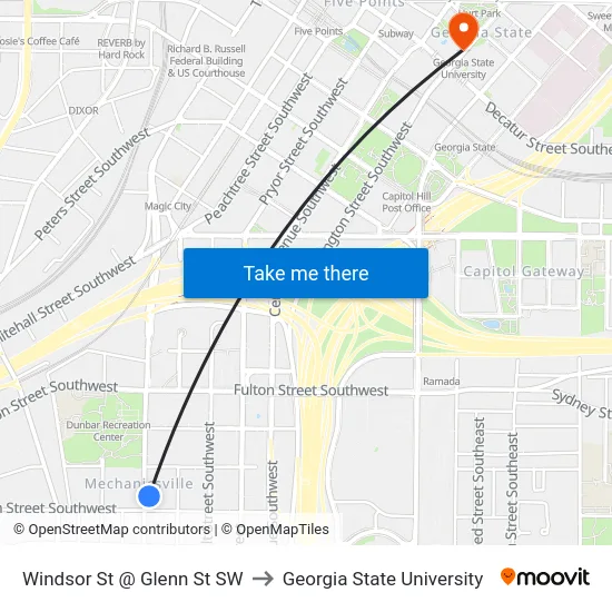 Windsor St @ Glenn St SW to Georgia State University map
