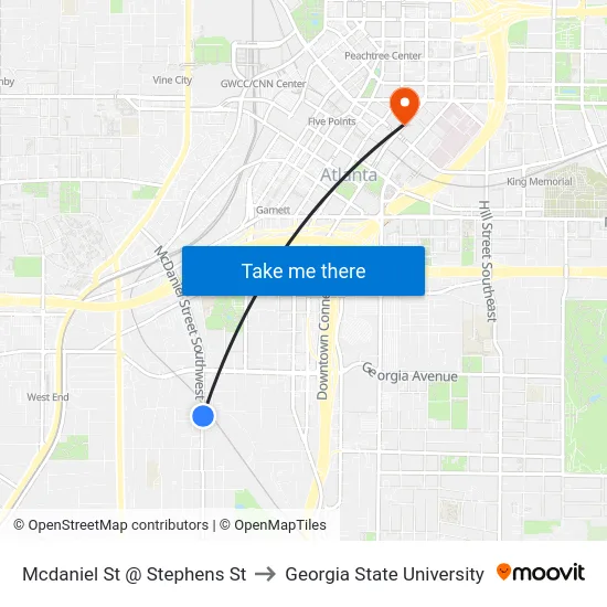 Mcdaniel St @ Stephens St to Georgia State University map