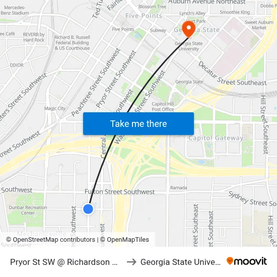 Pryor St SW @ Richardson St SW to Georgia State University map