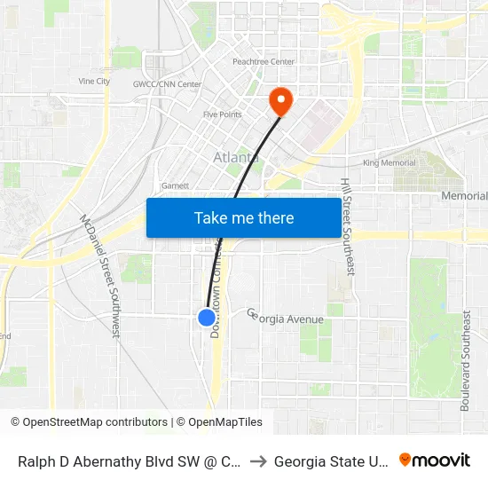 Ralph D Abernathy Blvd SW @ Central Ave SW to Georgia State University map