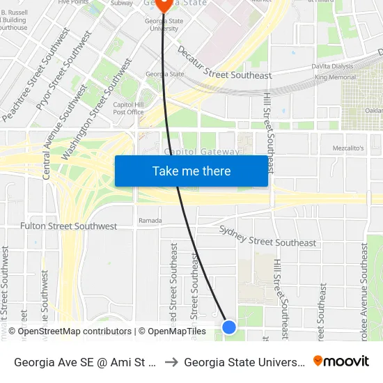 Georgia Ave SE @ Ami St SE to Georgia State University map