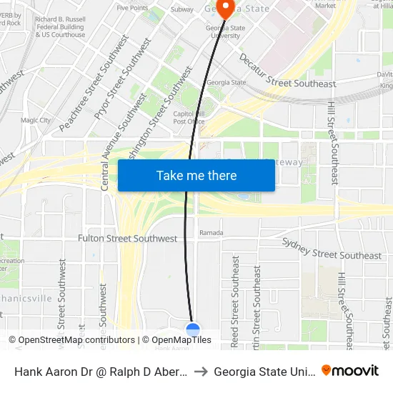 Hank Aaron Dr @ Ralph D Abernathy Blvd to Georgia State University map
