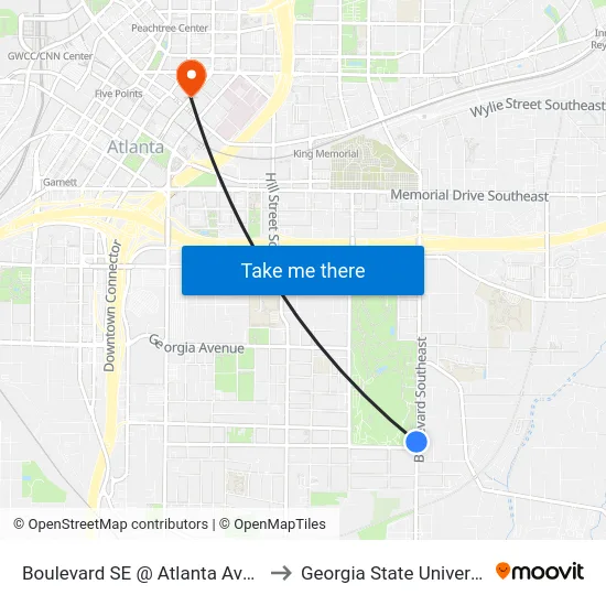 Boulevard SE @ Atlanta Ave SE to Georgia State University map