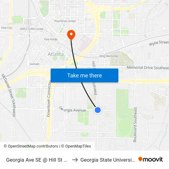 Georgia Ave SE @ Hill St SE to Georgia State University map