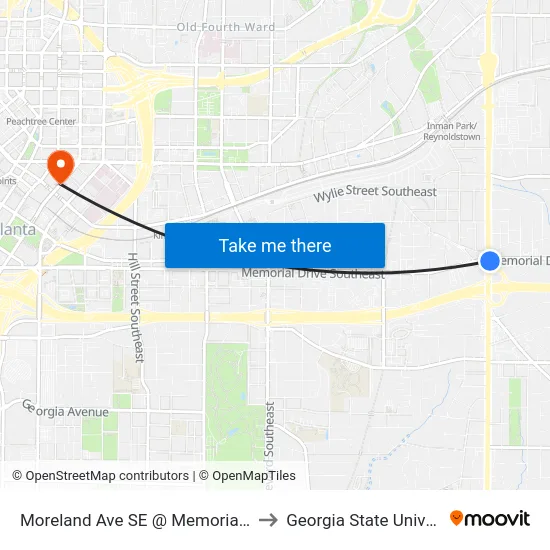 Moreland Ave SE @ Memorial Dr SE to Georgia State University map