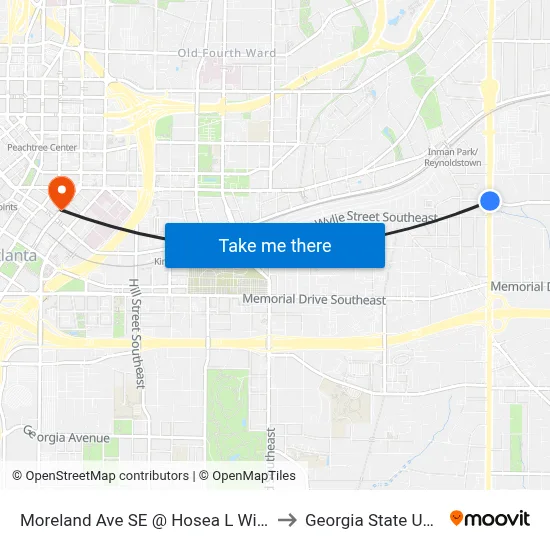 Moreland Ave SE @ Hosea L Williams Dr NE to Georgia State University map