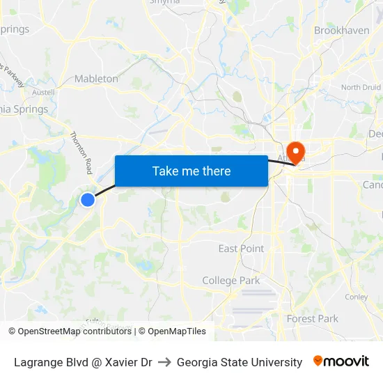 Lagrange Blvd @ Xavier Dr to Georgia State University map