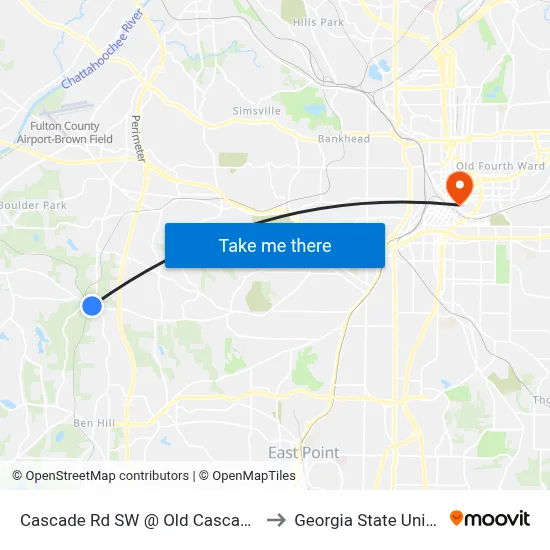 Cascade Rd SW @ Old Cascade Rd SW to Georgia State University map