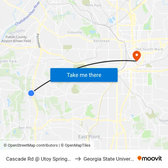 Cascade Rd @ Utoy Springs Rd to Georgia State University map