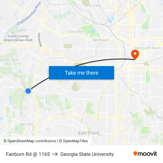 Fairburn Rd @ 1165 to Georgia State University map