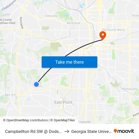 Campbellton Rd SW @ Dodson Rd to Georgia State University map