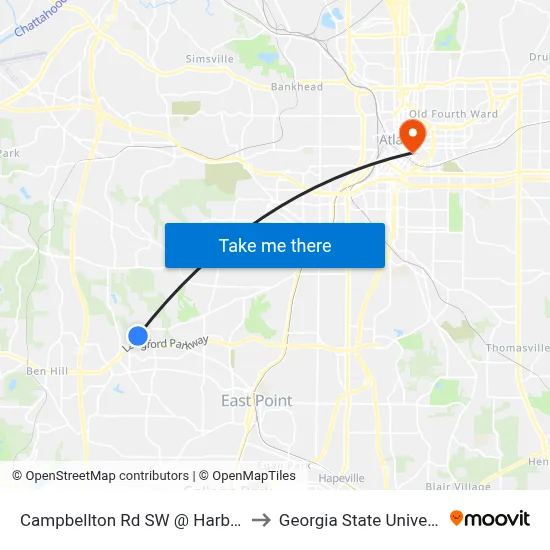 Campbellton Rd SW @ Harbin Rd to Georgia State University map