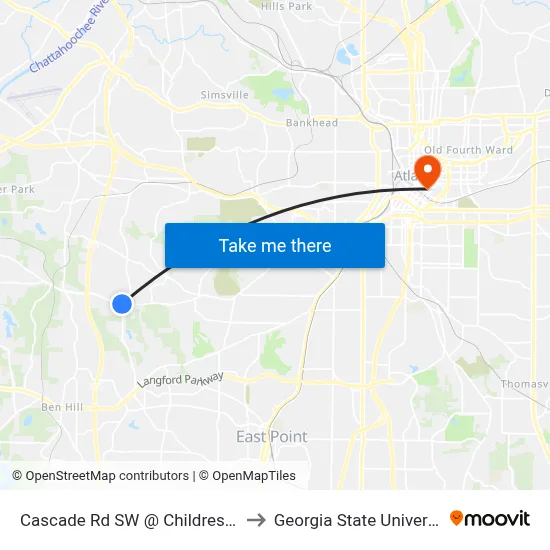 Cascade Rd SW @ Childress Dr to Georgia State University map