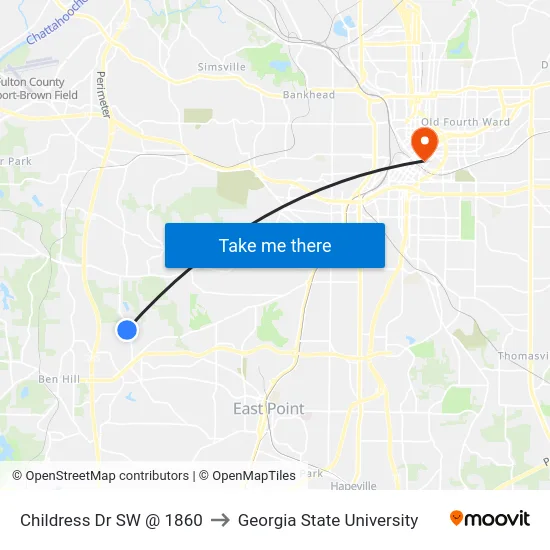 Childress Dr SW @ 1860 to Georgia State University map