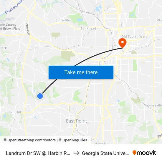 Landrum Dr SW @ Harbin Rd SW to Georgia State University map