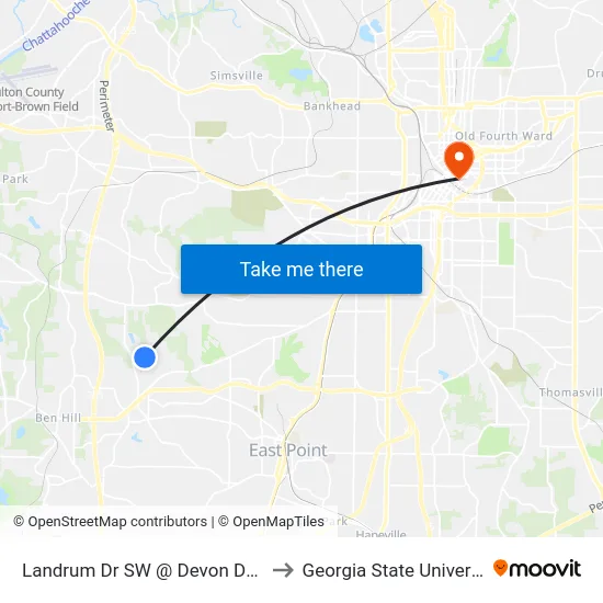Landrum Dr SW @ Devon Dr SW to Georgia State University map