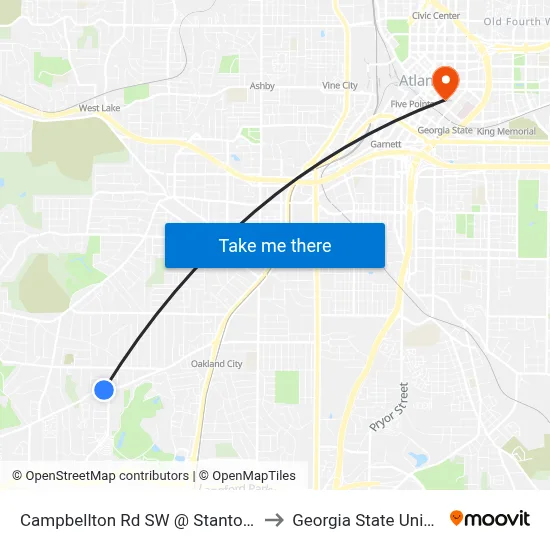 Campbellton Rd SW @ Stanton Rd SW to Georgia State University map