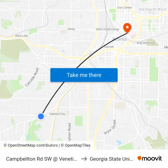 Campbellton Rd SW @ Venetian Dr SW to Georgia State University map