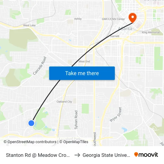 Stanton Rd @ Meadow Crossing to Georgia State University map