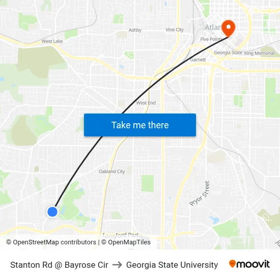 Stanton Rd @ Bayrose Cir to Georgia State University map