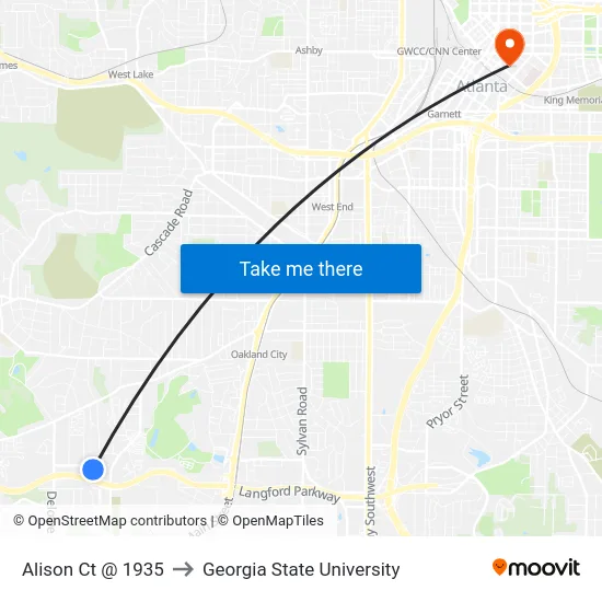 Alison Ct @ 1935 to Georgia State University map