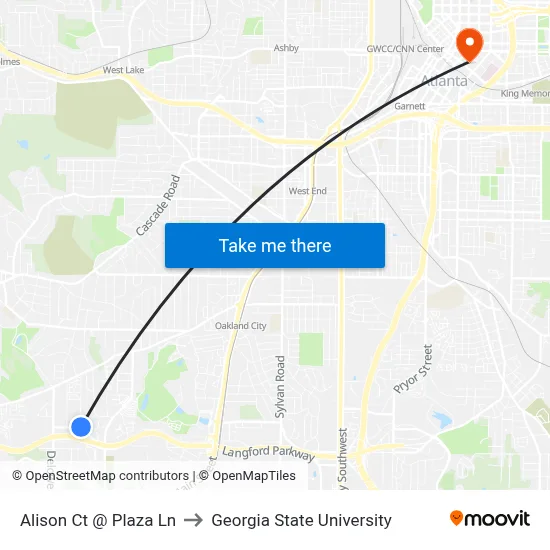 Alison Ct @ Plaza Ln to Georgia State University map
