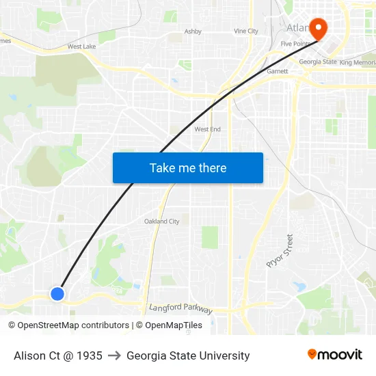 Alison Ct @ 1935 to Georgia State University map
