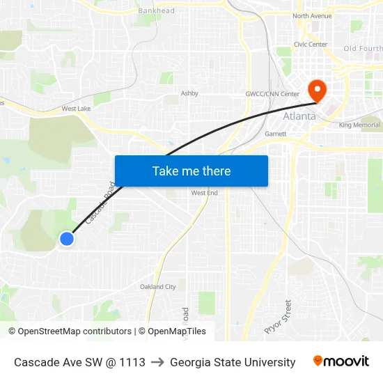 Cascade Ave SW @ 1113 to Georgia State University map