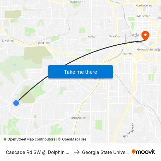 Cascade Rd SW @ Dolphin Dr SW to Georgia State University map