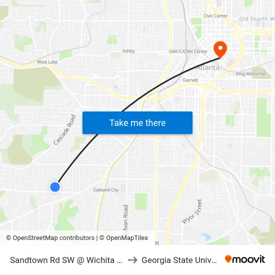 Sandtown Rd SW @ Wichita Dr SW to Georgia State University map