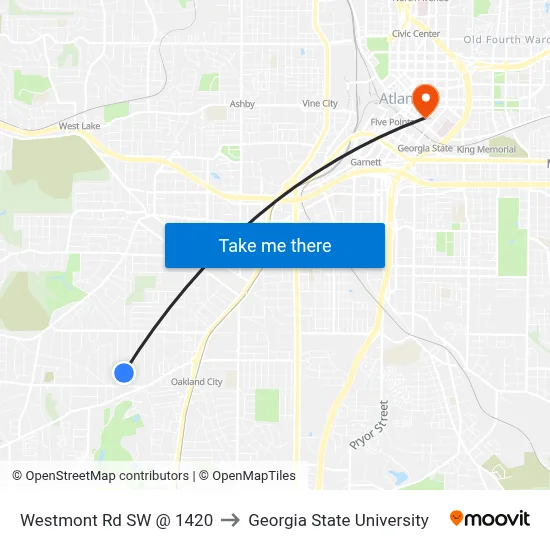 Westmont Rd SW @ 1420 to Georgia State University map