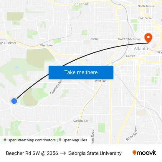 Beecher Rd SW @ 2356 to Georgia State University map