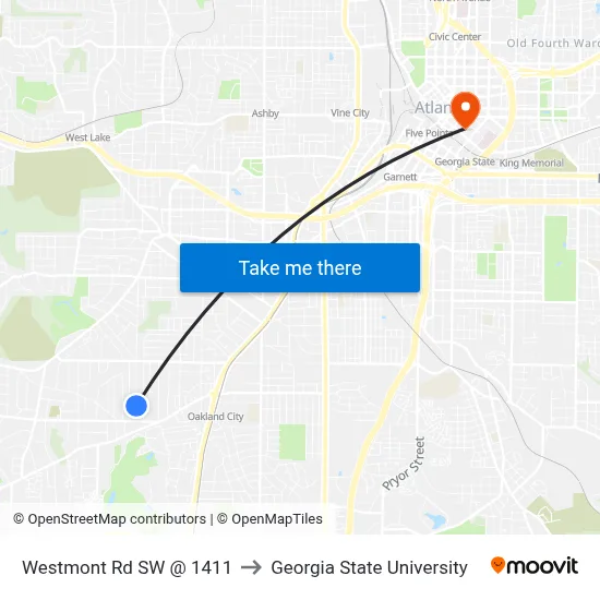 Westmont Rd SW @ 1411 to Georgia State University map