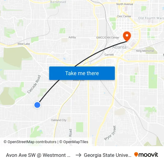 Avon Ave SW @ Westmont Rd SW to Georgia State University map