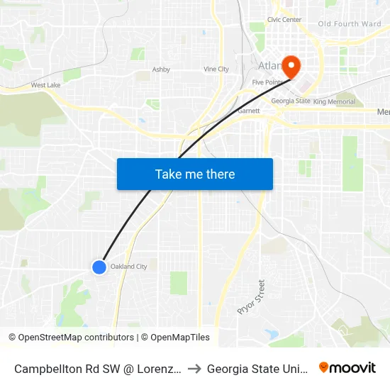 Campbellton Rd SW @ Lorenzo Dr SW to Georgia State University map