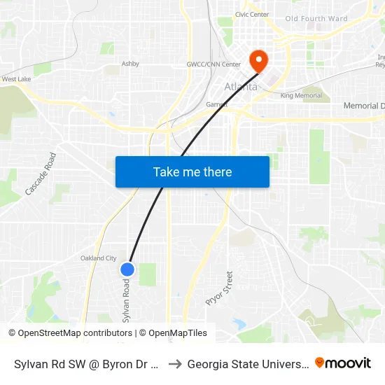 Sylvan Rd SW @ Byron Dr SW to Georgia State University map