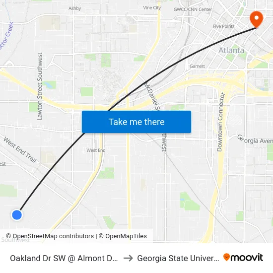Oakland Dr SW @ Almont Dr SW to Georgia State University map