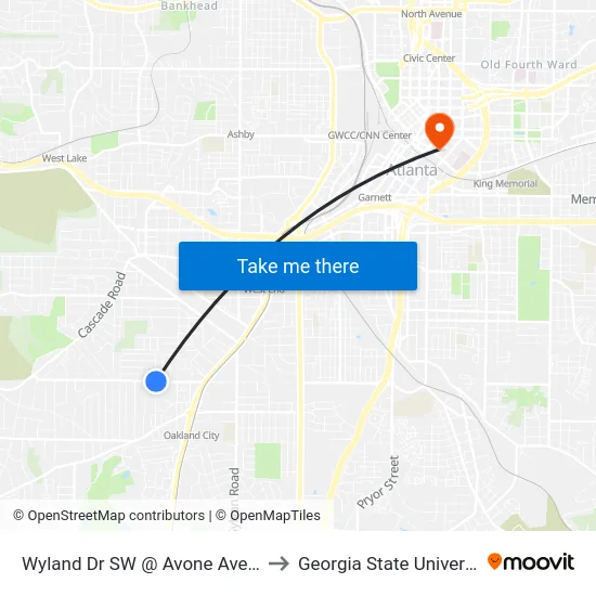 Wyland Dr SW @ Avone Ave SW to Georgia State University map