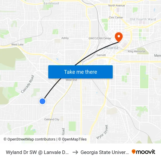 Wyland Dr SW @ Lanvale Dr SW to Georgia State University map