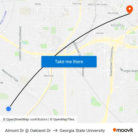 Almont Dr @ Oakland Dr to Georgia State University map