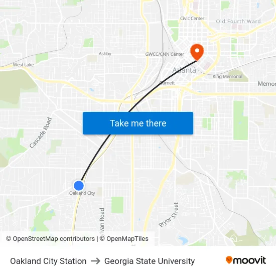 Oakland City Station to Georgia State University map