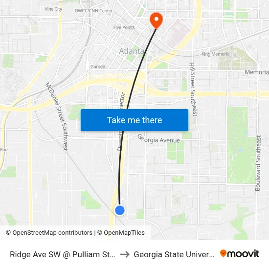 Ridge Ave SW @ Pulliam St SW to Georgia State University map