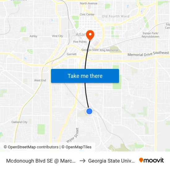Mcdonough Blvd SE @ Marcy St SE to Georgia State University map